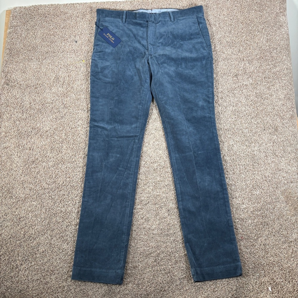 Polo Ralph Lauren Mens Slate Blue Stretch Slim Fit Corduroy Pants 35W 34L $148